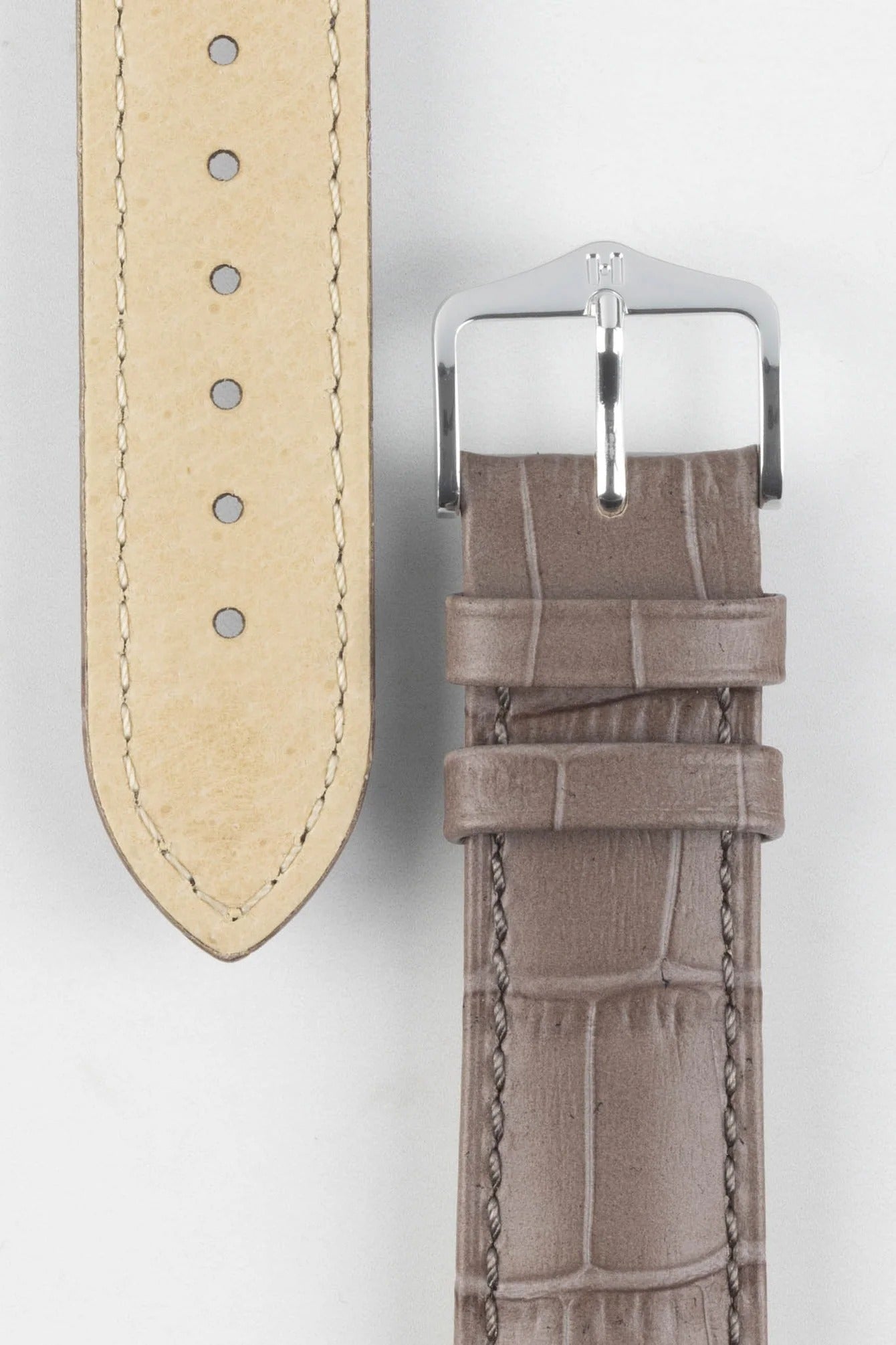 Hirsch DUKE Quick-Release Alligator Embossed Leather Watch Strap in TAUPE