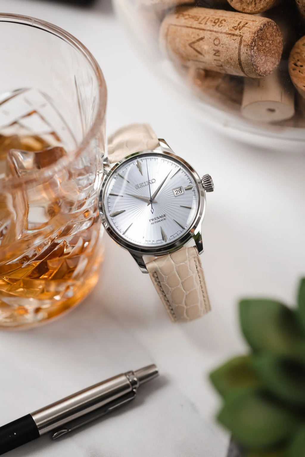 Hirsch ARISTOCRAT Croco-Embossed Leather Watch Strap in BEIGE