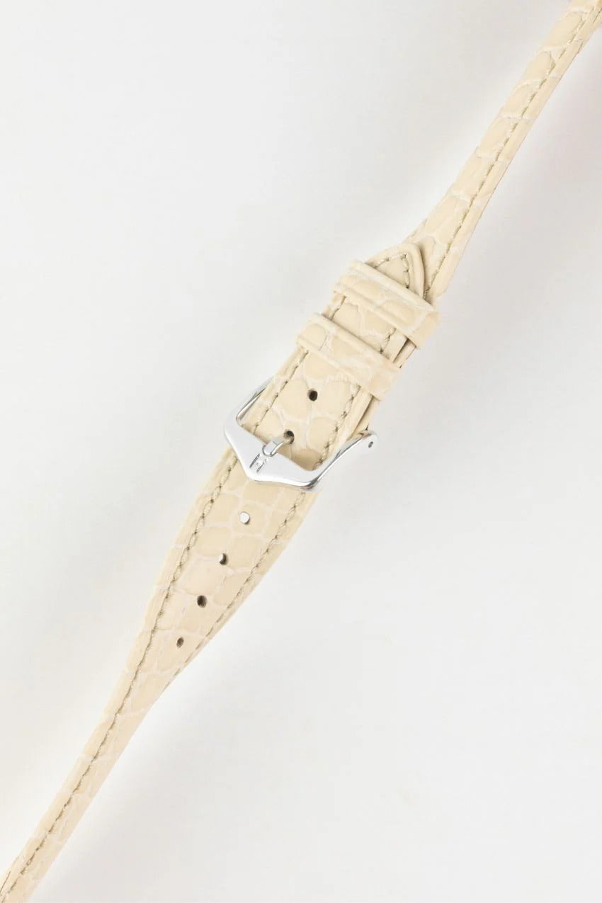 Hirsch ARISTOCRAT Croco-Embossed Leather Watch Strap in BEIGE