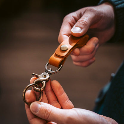 Leather Belt Loop Keychain - English Tan