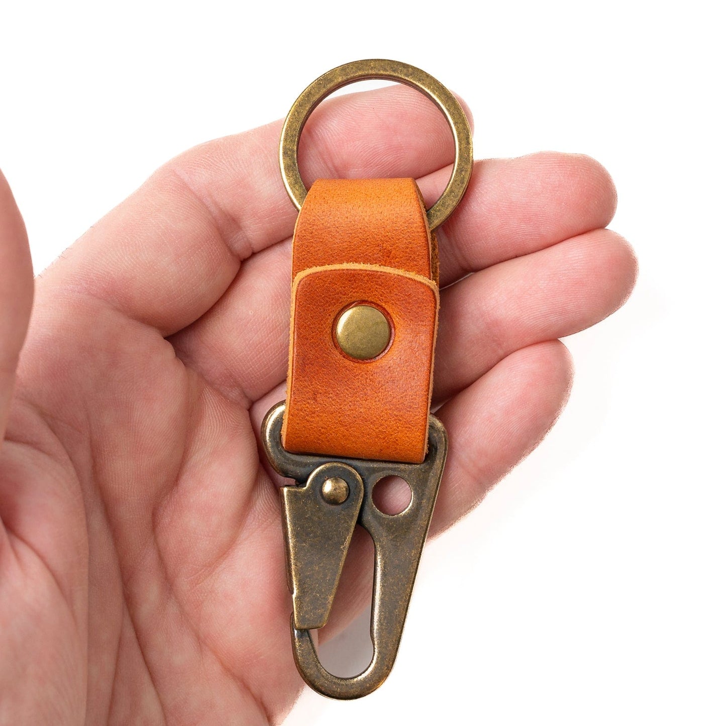 Leather Clip Keychain - English Tan