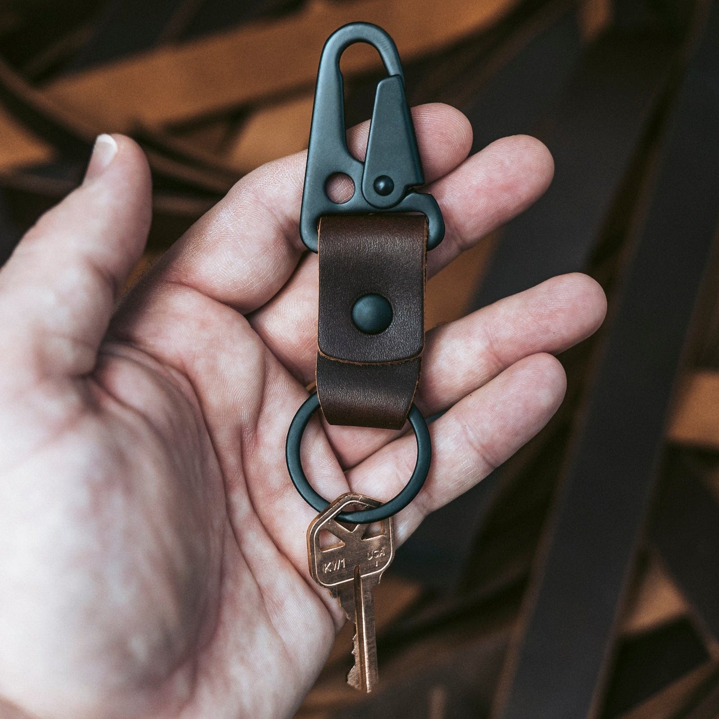 Leather Clip Keychain - Heritage Brown