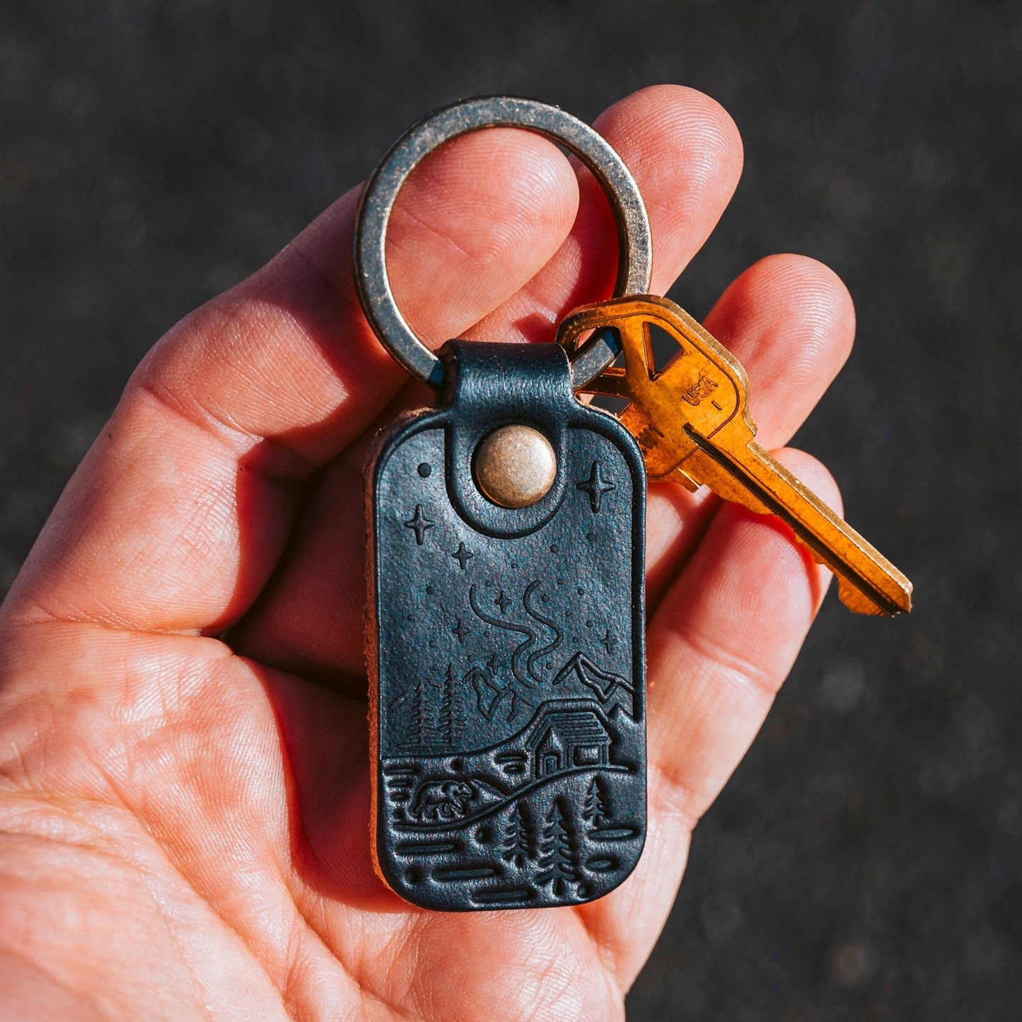 Leather Northern Lights Keyfob - Black