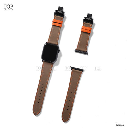 Watch Strap Swift Leather for Apple Watch, Mechanical Watch - Gray Mix Orange SW08.33