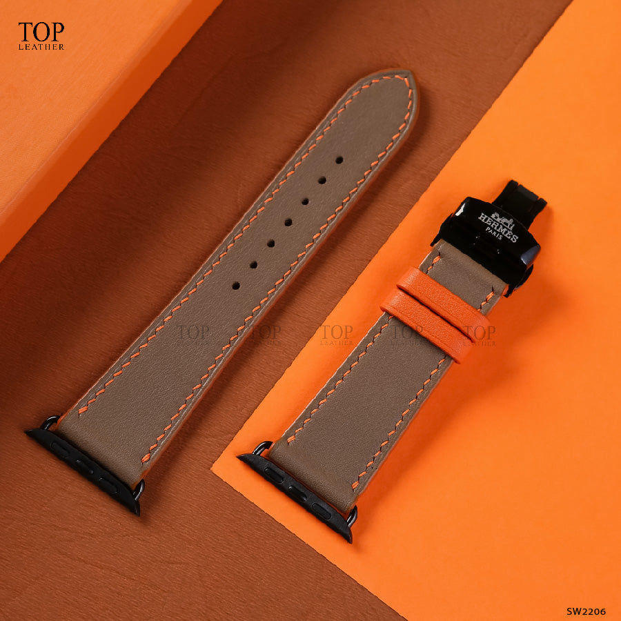 Watch Strap Swift Leather for Apple Watch, Mechanical Watch - Gray Mix Orange SW08.33