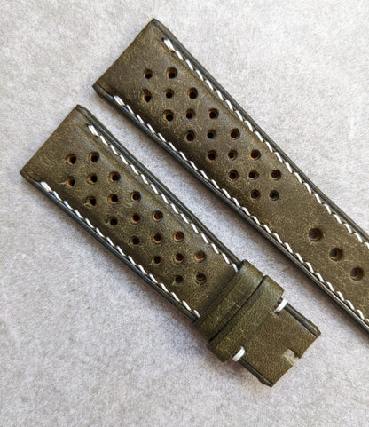 Pueblo Calfskin Rally Strap - Olive & Cream