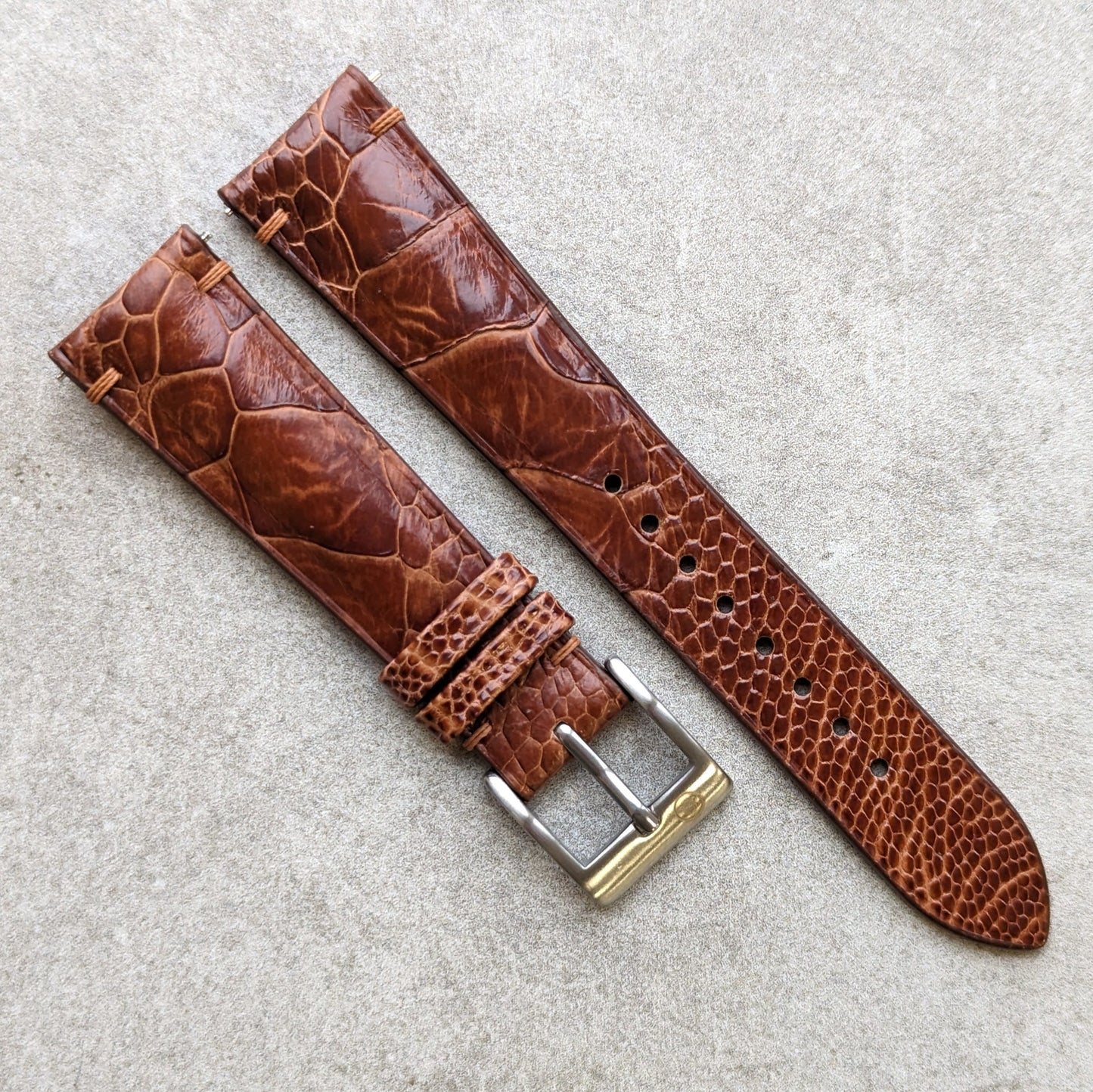 Ostrich Shin Watch Strap Minimal Stitch - Cognac - RTW