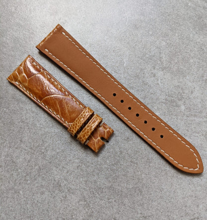 Ostrich Shin Watch Strap - Honey Brown W/Cream stitching