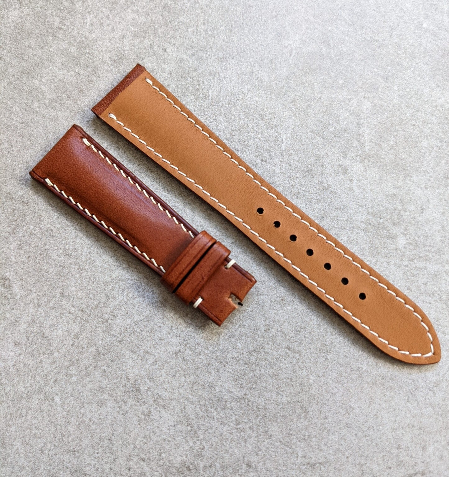 Buttero Classic Padded Calfskin Strap - Chestnut W/Cream Stitching