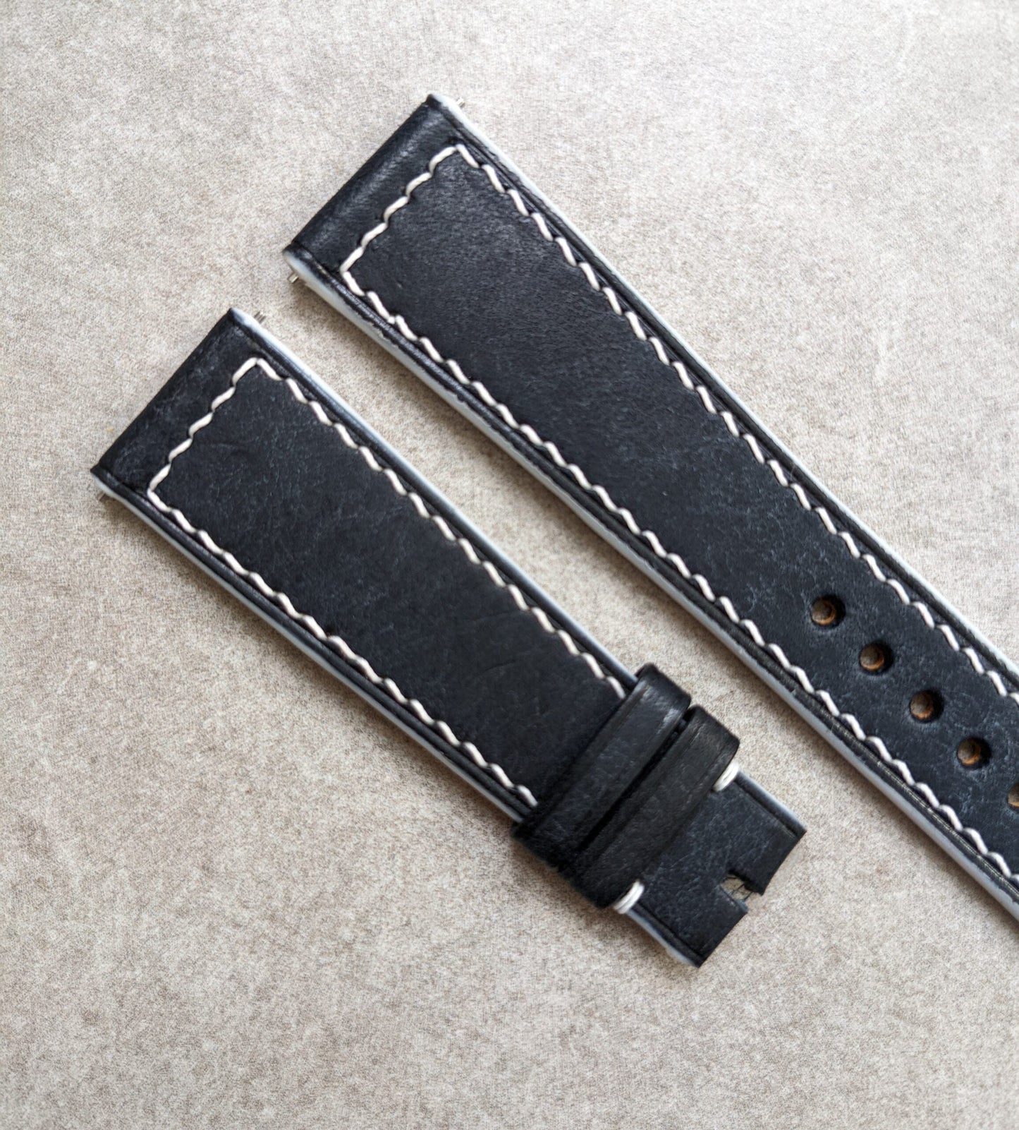 Pueblo Calfskin Strap - Navy Blue W/White Stitching & Edges