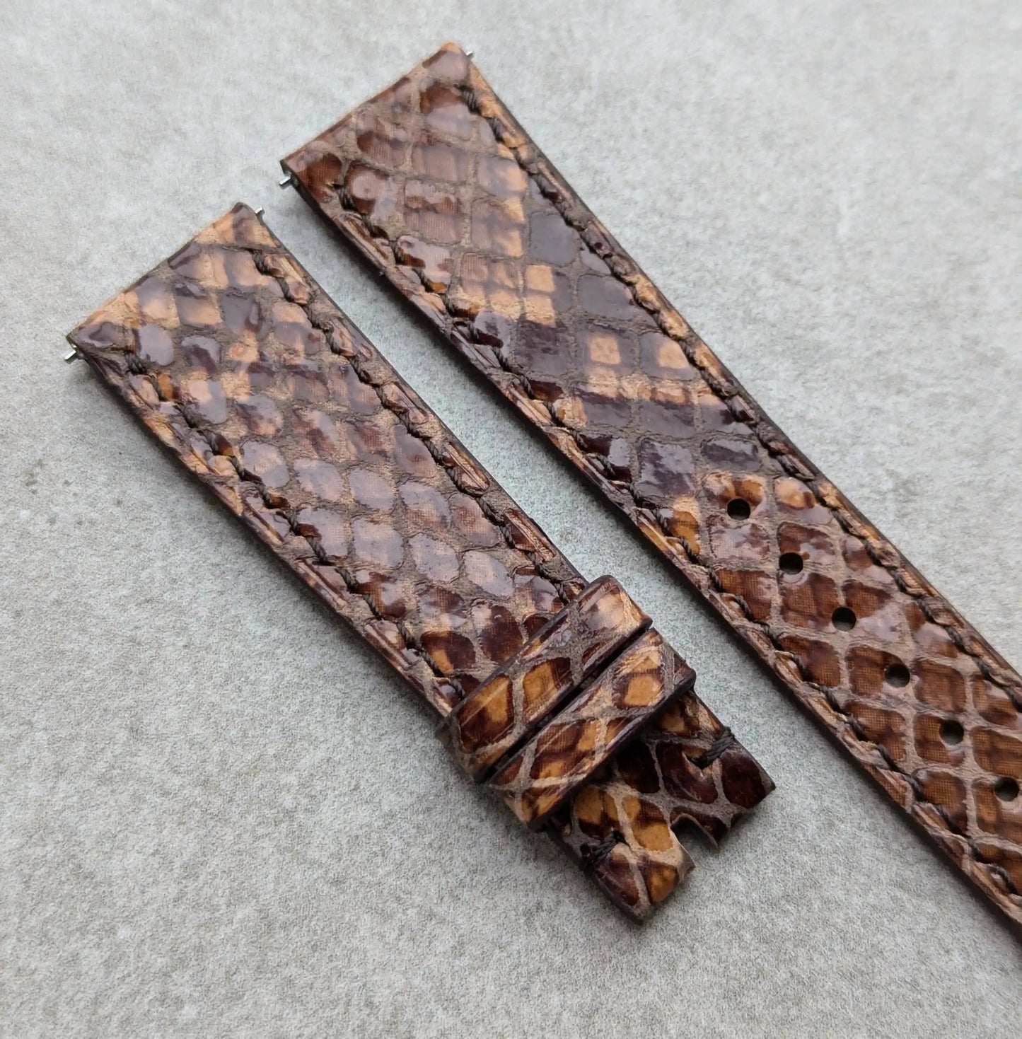 Embossed Python Watch Strap - Tobacco