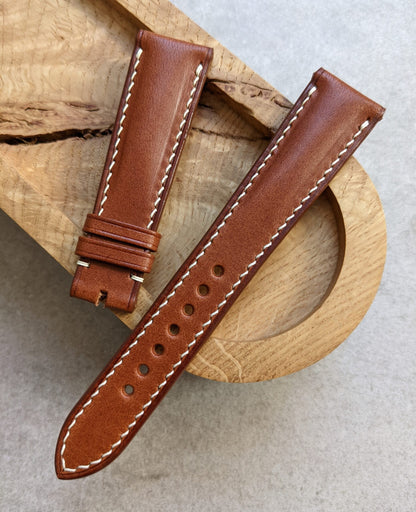 Buttero Classic Padded Calfskin Strap - Chestnut W/Cream Stitching