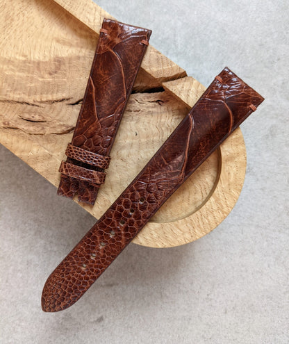 Ostrich Shin Watch Strap - Minimal Stitch - Cognac