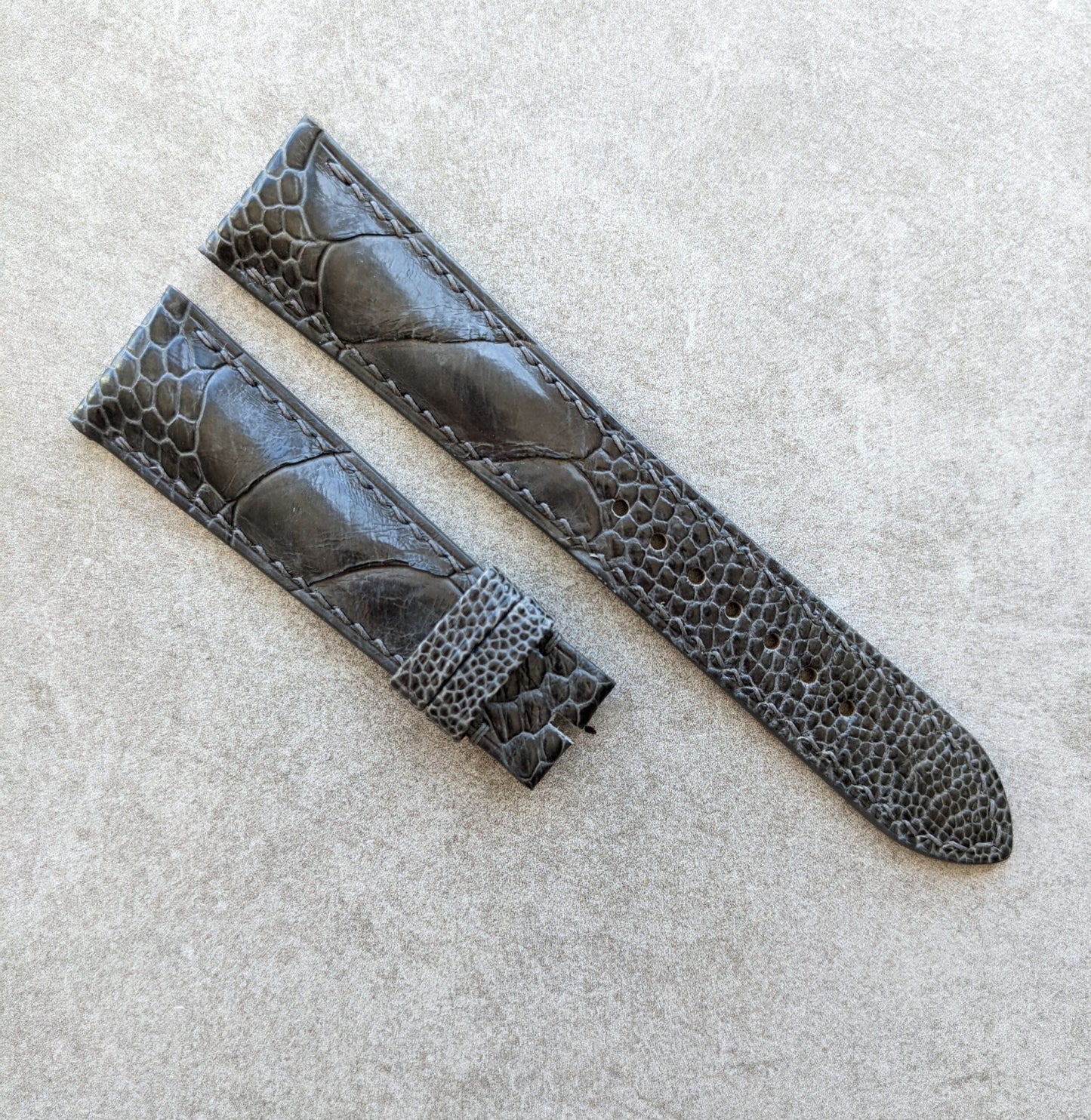 Ostrich Shin Padded Watch Strap - Graphite Grey