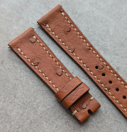 Ostrich Belly Watch Strap - Tan Brown