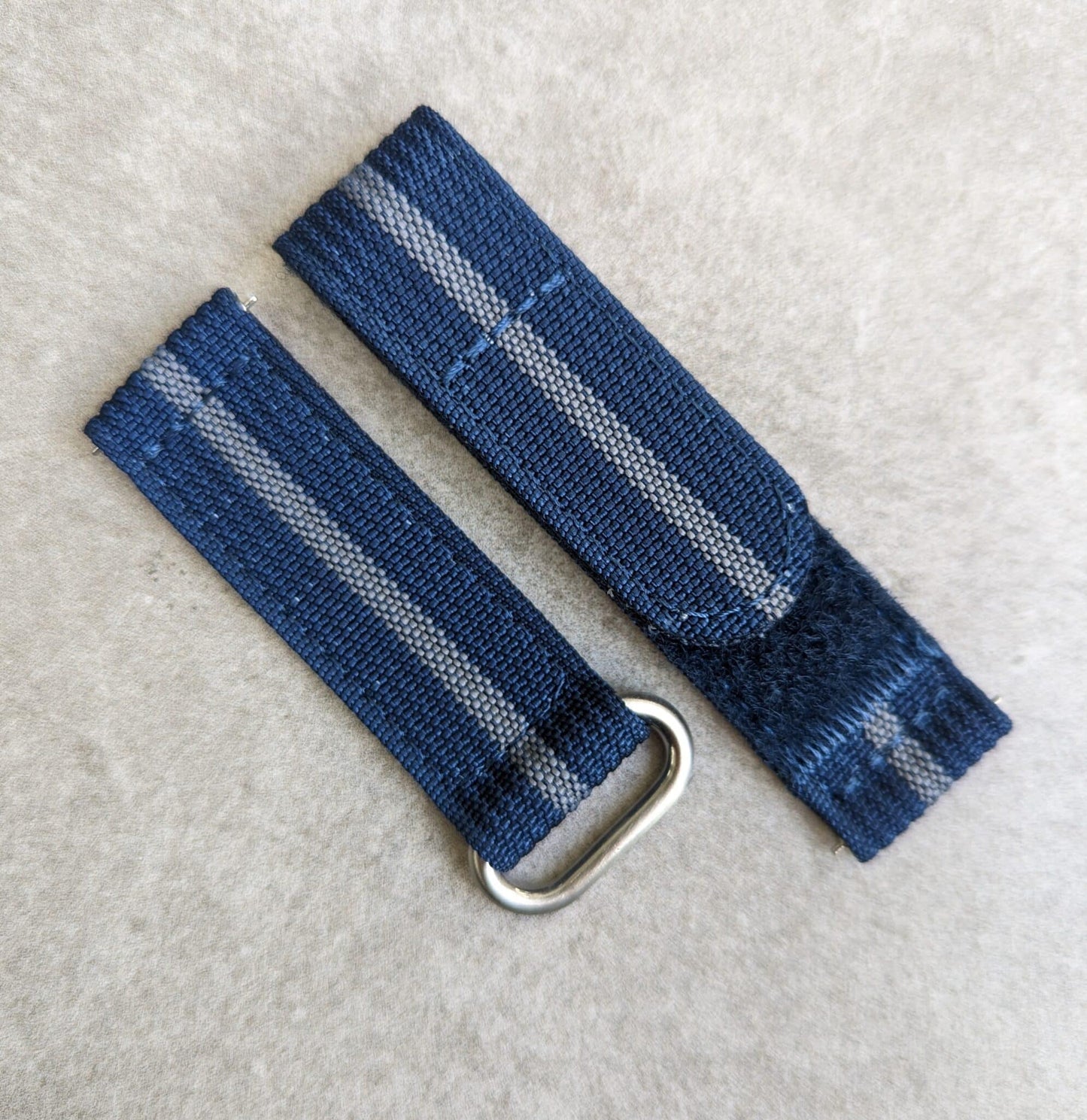 Premium Ribbed Two Piece Ballistic Nylon Strap - Navy & Blue Pinstripe