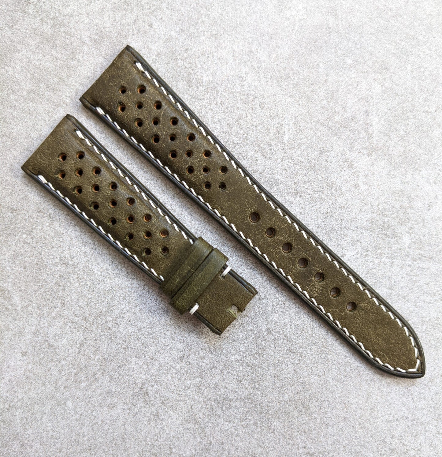 Pueblo Calfskin Rally Strap - Olive & Cream