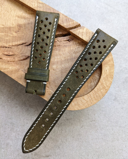 Pueblo Calfskin Rally Strap - Olive & Cream