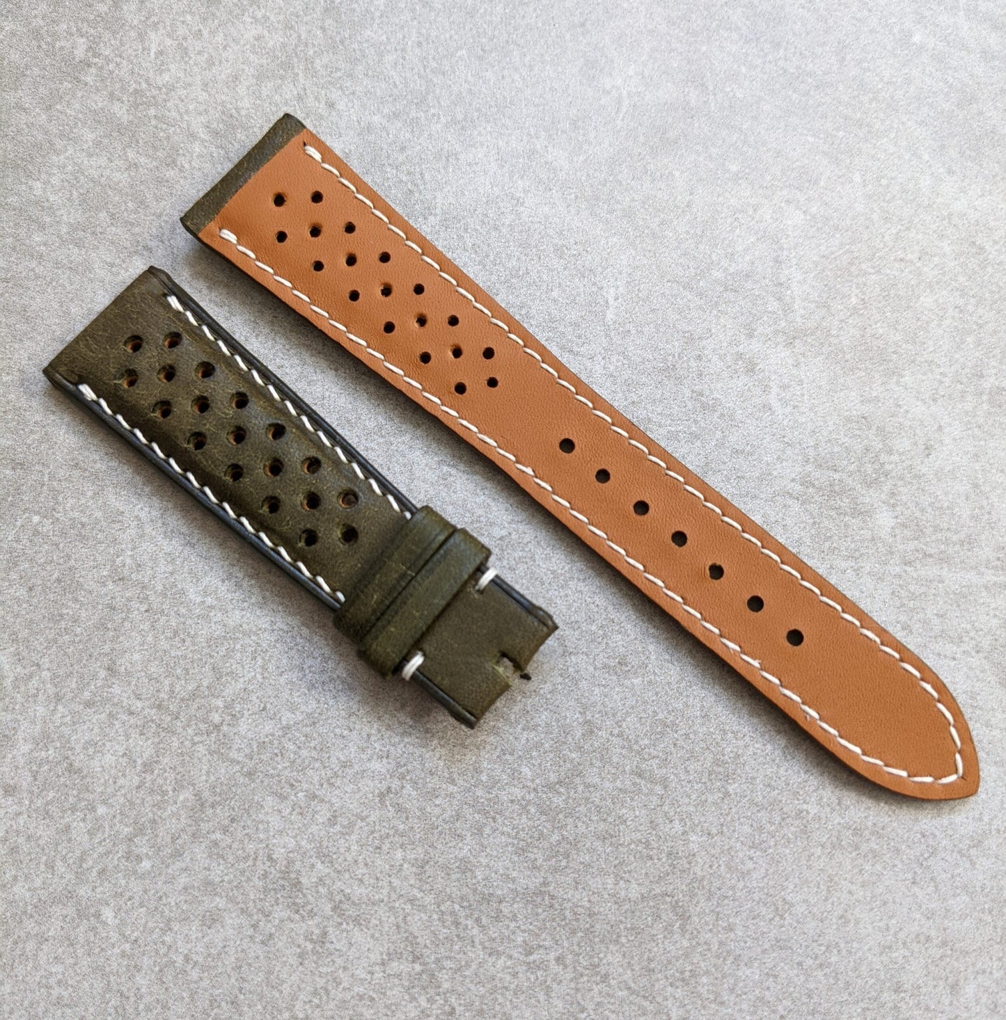 Pueblo Calfskin Rally Strap - Olive & Cream