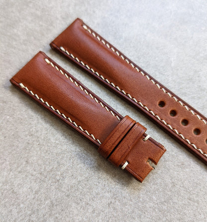 Buttero Classic Padded Calfskin Strap - Chestnut W/Cream Stitching