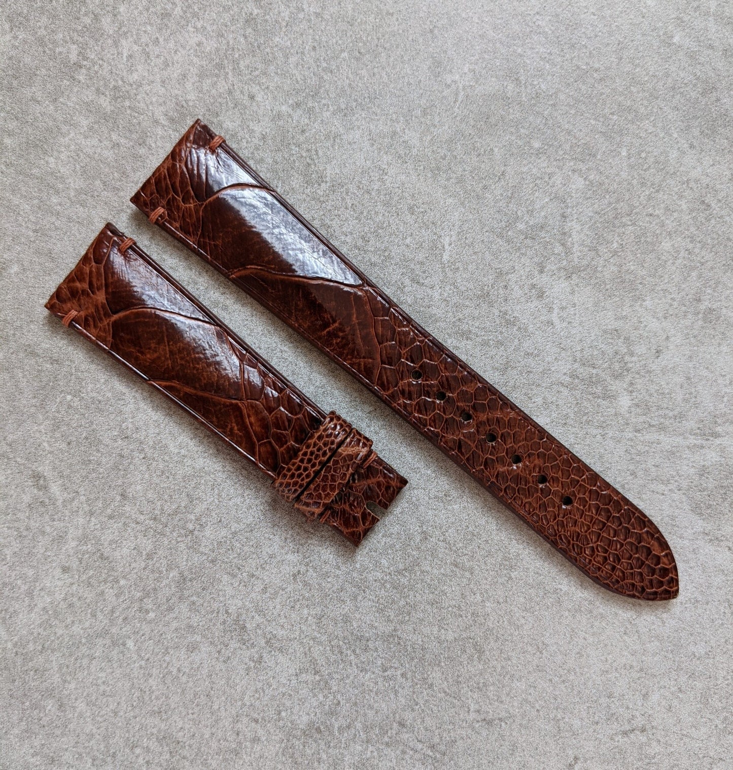 Ostrich Shin Watch Strap - Minimal Stitch - Cognac