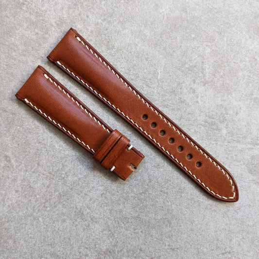 Buttero Classic Padded Calfskin Strap - Chestnut W/Cream Stitching