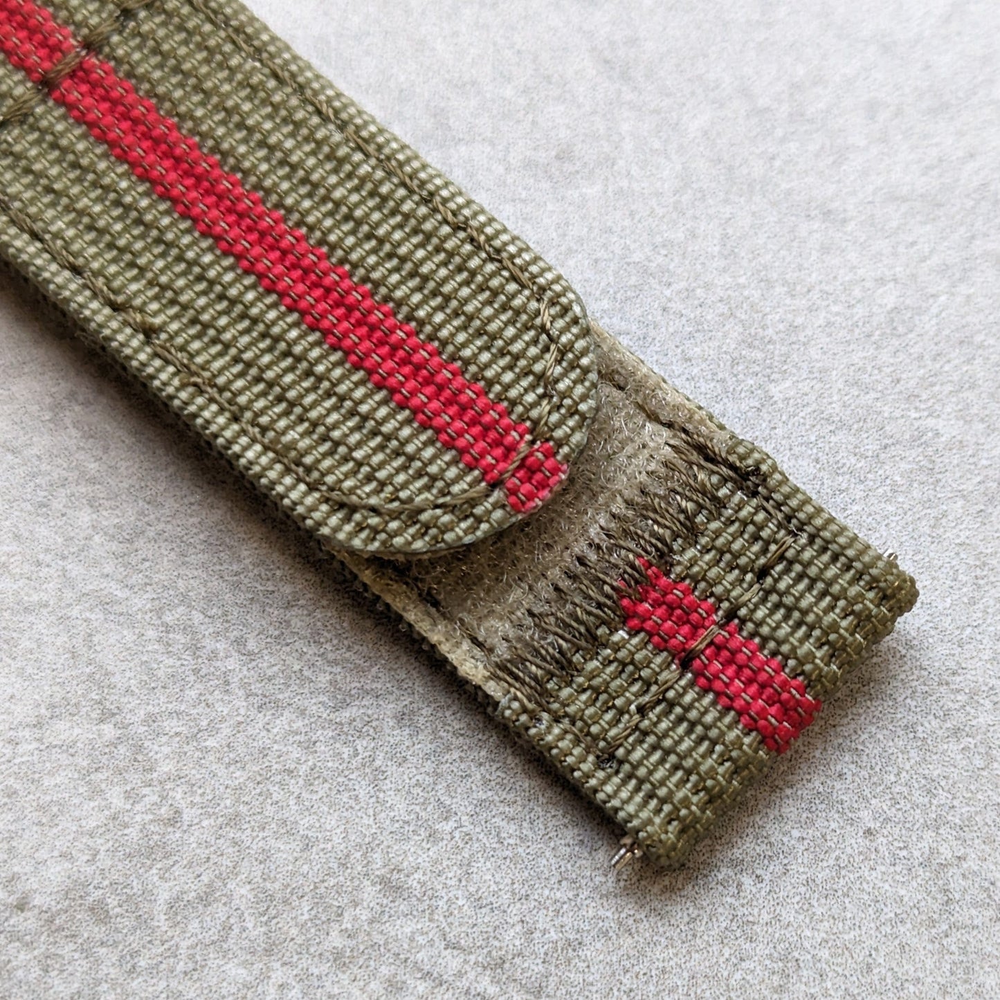 Premium Ribbed Two Piece Ballistic Nylon Strap - Olive Green & Red Pin Stripe