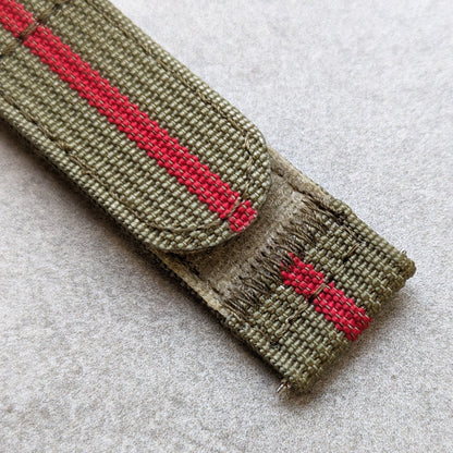 Premium Ribbed Two Piece Ballistic Nylon Strap - Olive Green & Red Pin Stripe