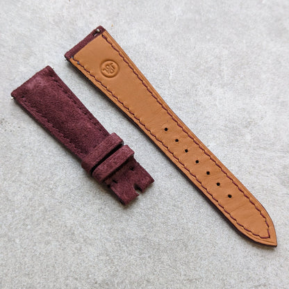 Suede Leather Watch Strap - Red Brown