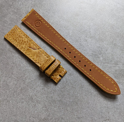 Ostrich Shin, Flat Watch Strap - Tan