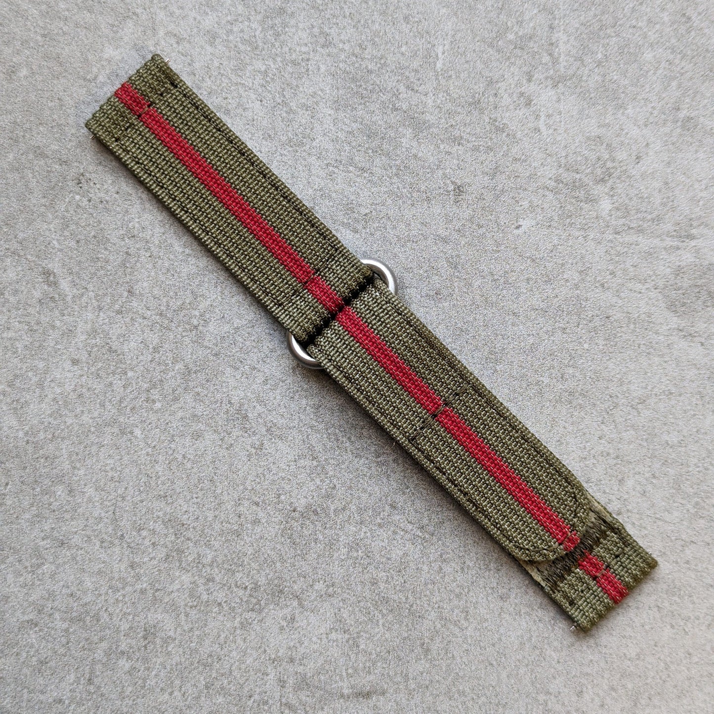 Premium Ribbed Two Piece Ballistic Nylon Strap - Olive Green & Red Pin Stripe