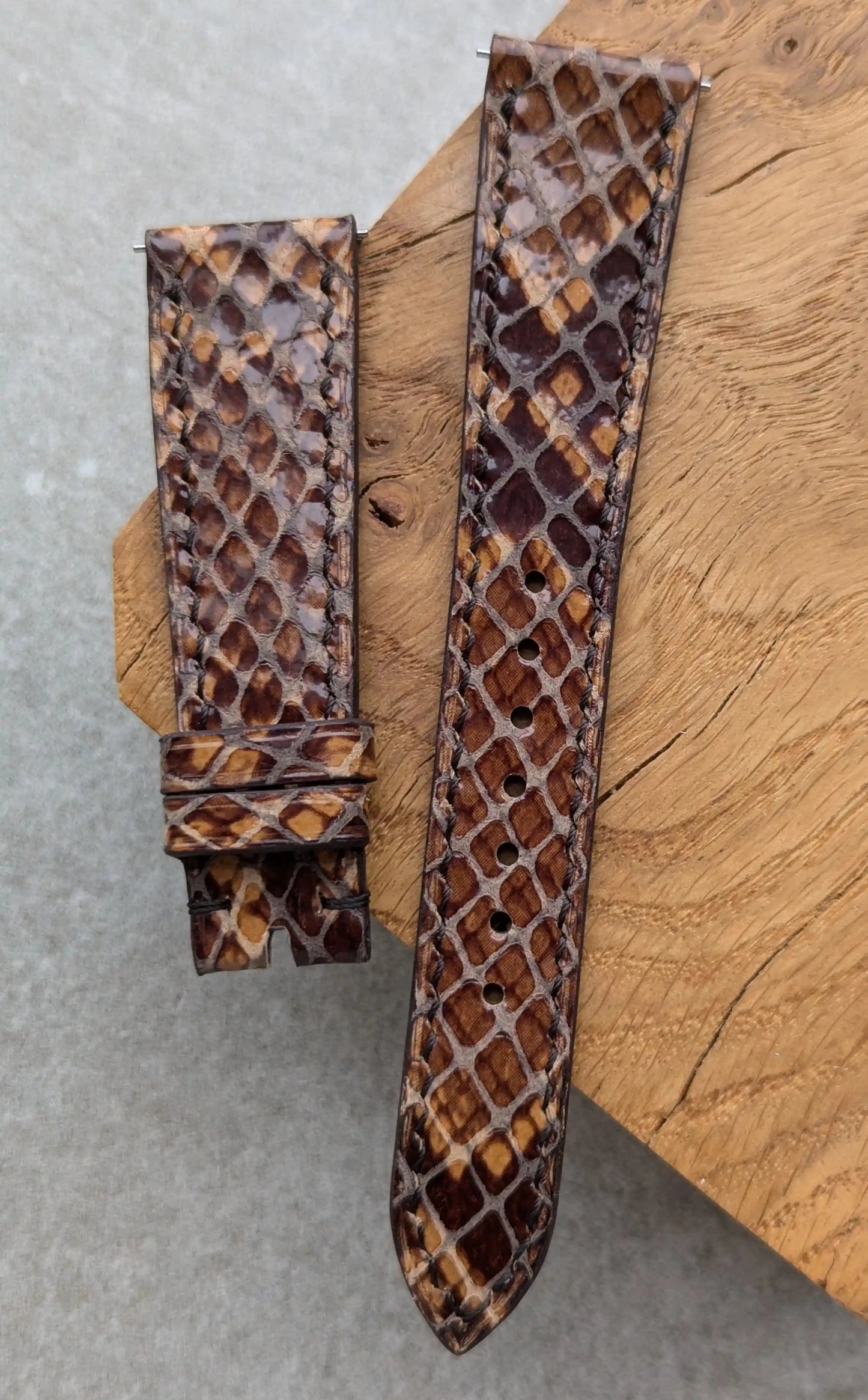 Embossed Python Watch Strap - Tobacco