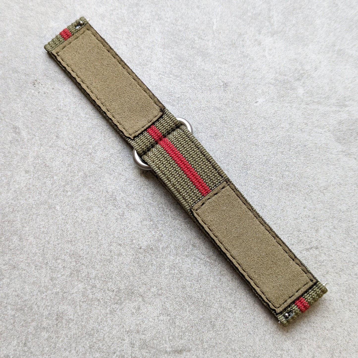 Premium Ribbed Two Piece Ballistic Nylon Strap - Olive Green & Red Pin Stripe