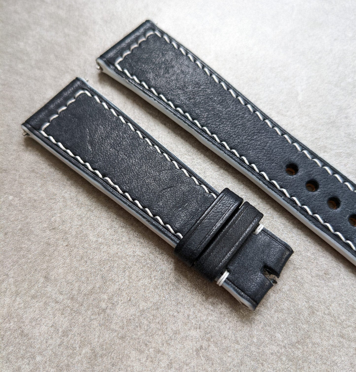 Pueblo Calfskin Strap - Navy Blue W/White Stitching & Edges