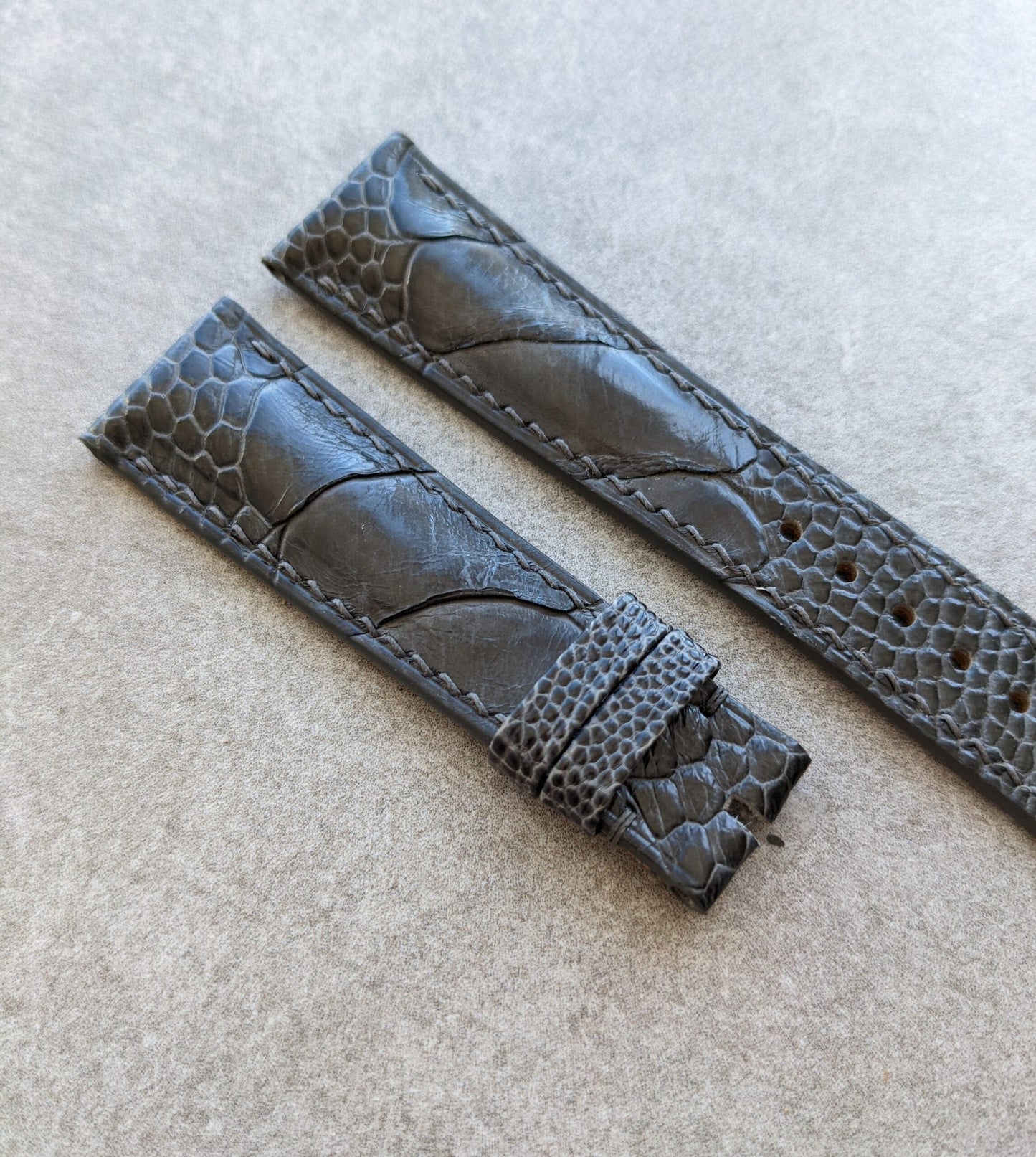 Ostrich Shin Padded Watch Strap - Graphite Grey