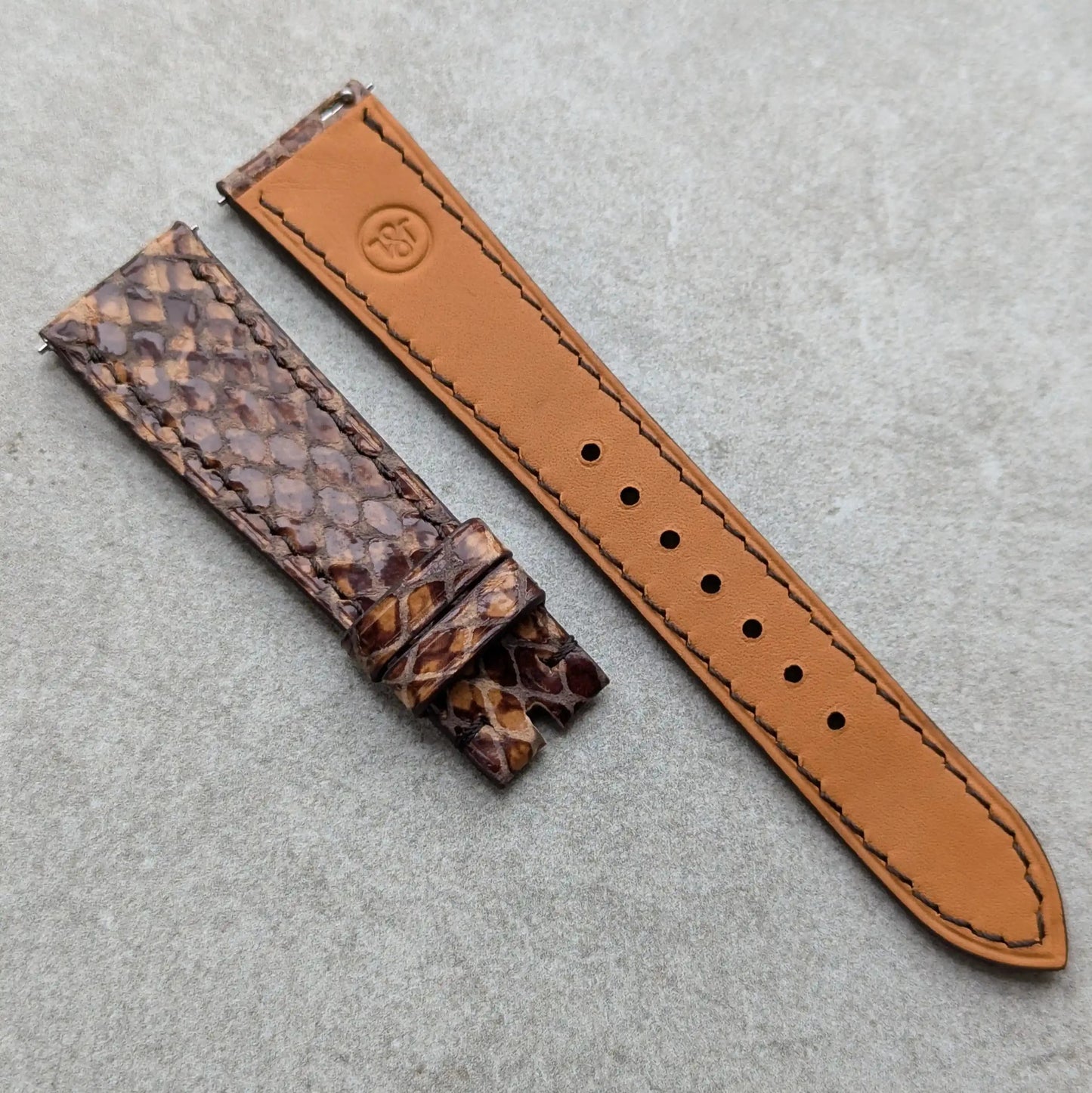 Embossed Python Watch Strap - Tobacco