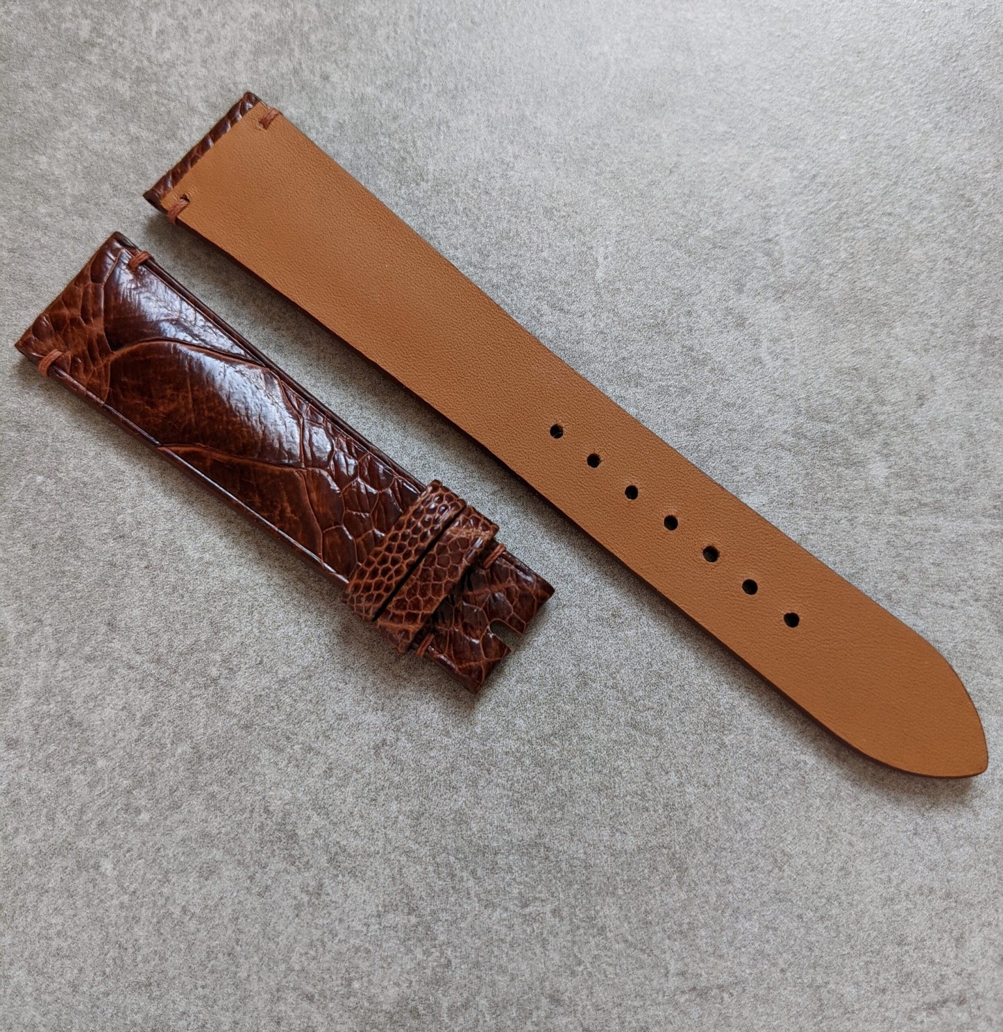 Ostrich Shin Watch Strap - Minimal Stitch - Cognac