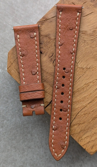 Ostrich Belly Watch Strap - Tan Brown