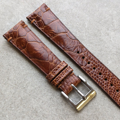 Ostrich Shin Watch Strap Minimal Stitch - Cognac - RTW