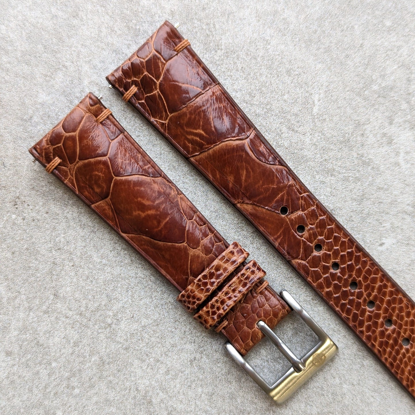 Ostrich Shin Watch Strap Minimal Stitch - Cognac - RTW