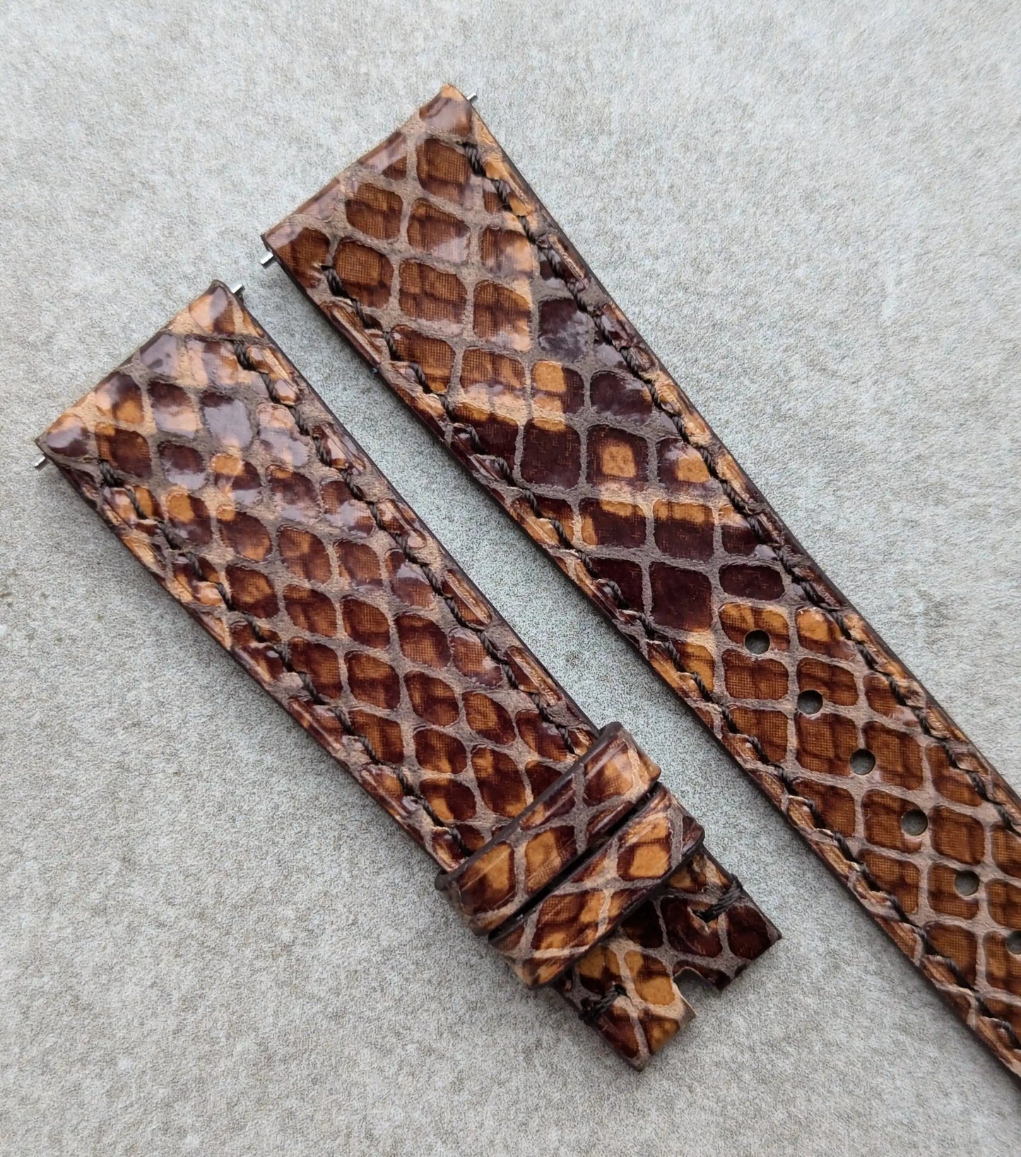 Embossed Python Watch Strap - Tobacco