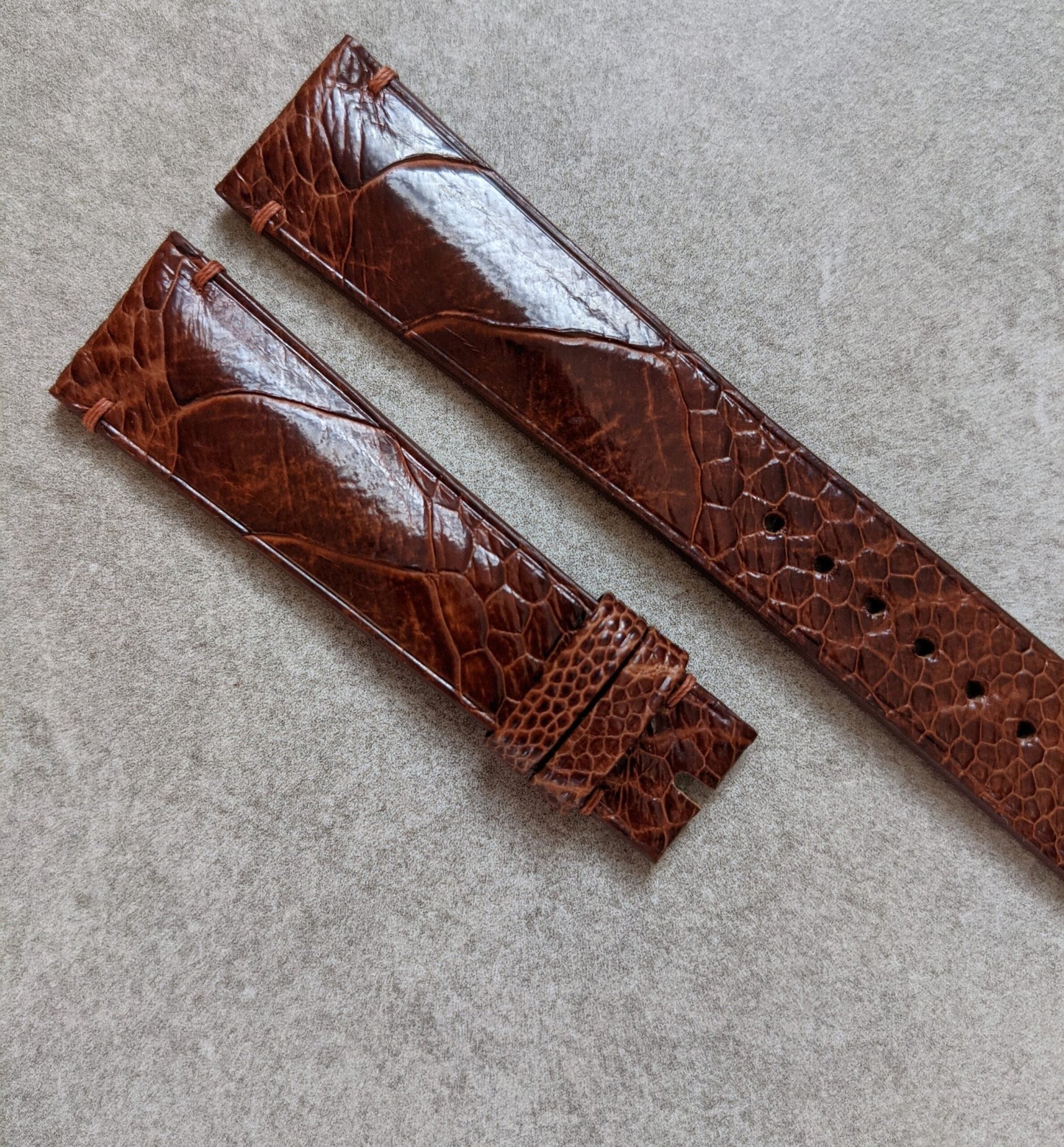 Ostrich Shin Watch Strap - Minimal Stitch - Cognac