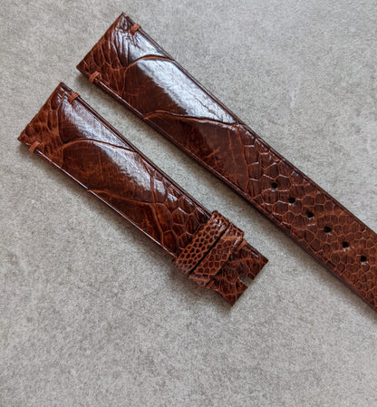 Ostrich Shin Watch Strap - Minimal Stitch - Cognac