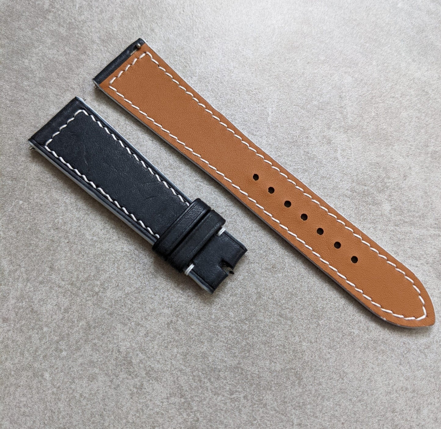 Pueblo Calfskin Strap - Navy Blue W/White Stitching & Edges