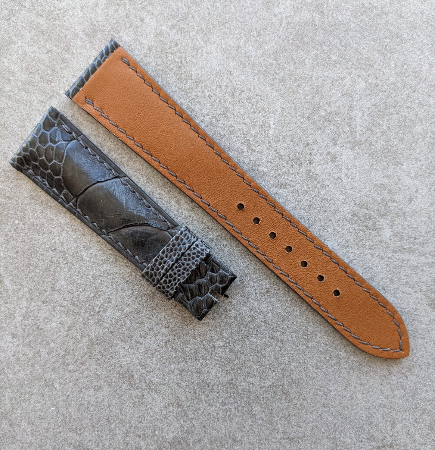 Ostrich Shin Padded Watch Strap - Graphite Grey