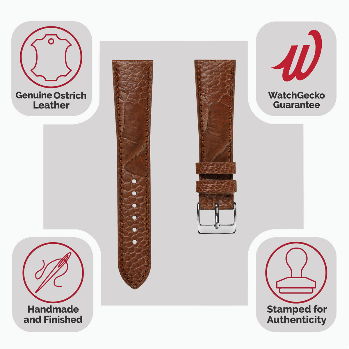 Ostrich Leg Leather Watch Strap - Tan