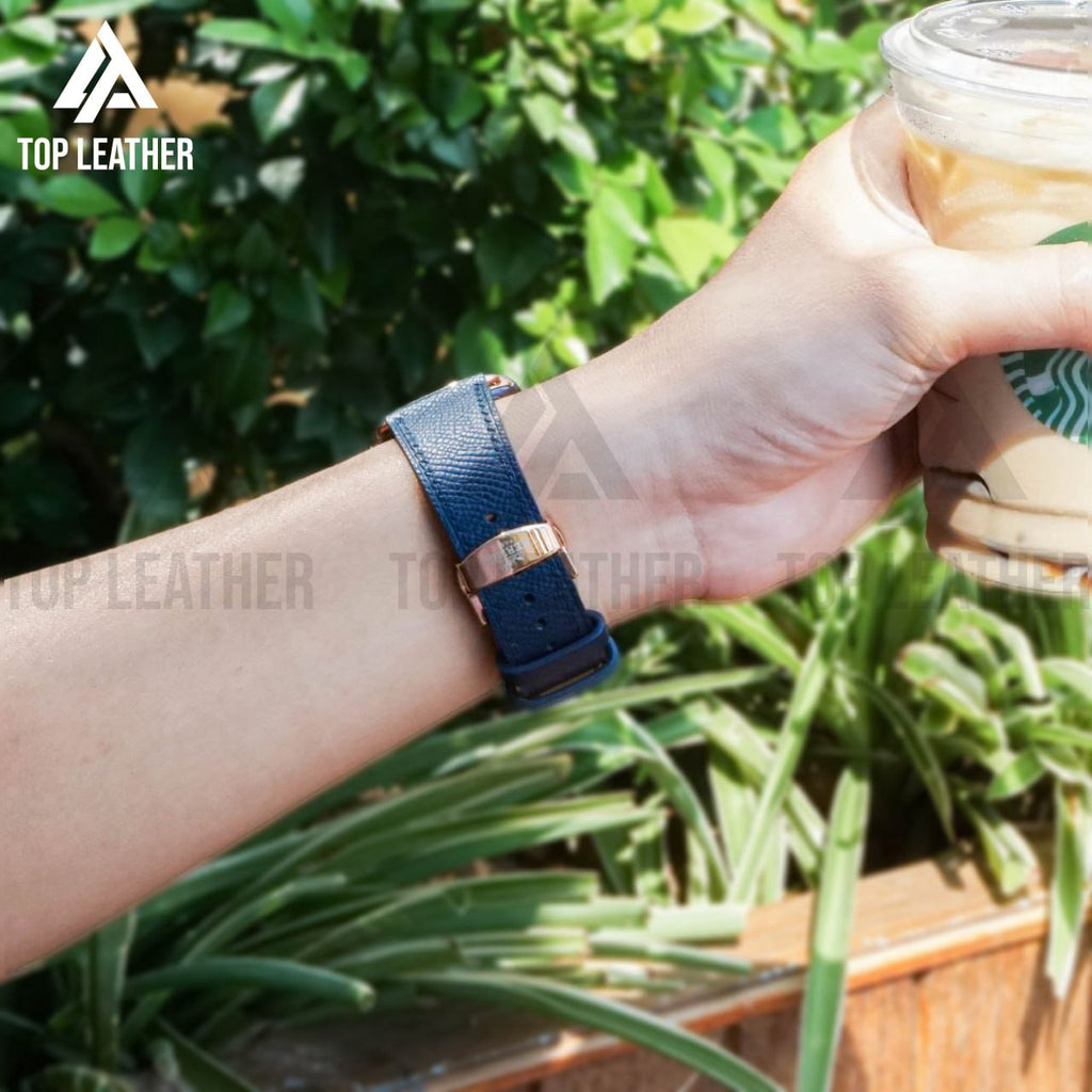 Epsom Leather Apple Watch Bands Series 3 4 5 6 7 8 9 ultra from 38mm to 49mm - Navy Blue EP 2201