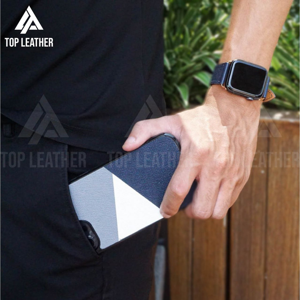 Epsom Leather Apple Watch Bands Series 3 4 5 6 7 8 9 ultra from 38mm to 49mm - Navy Blue EP 2201
