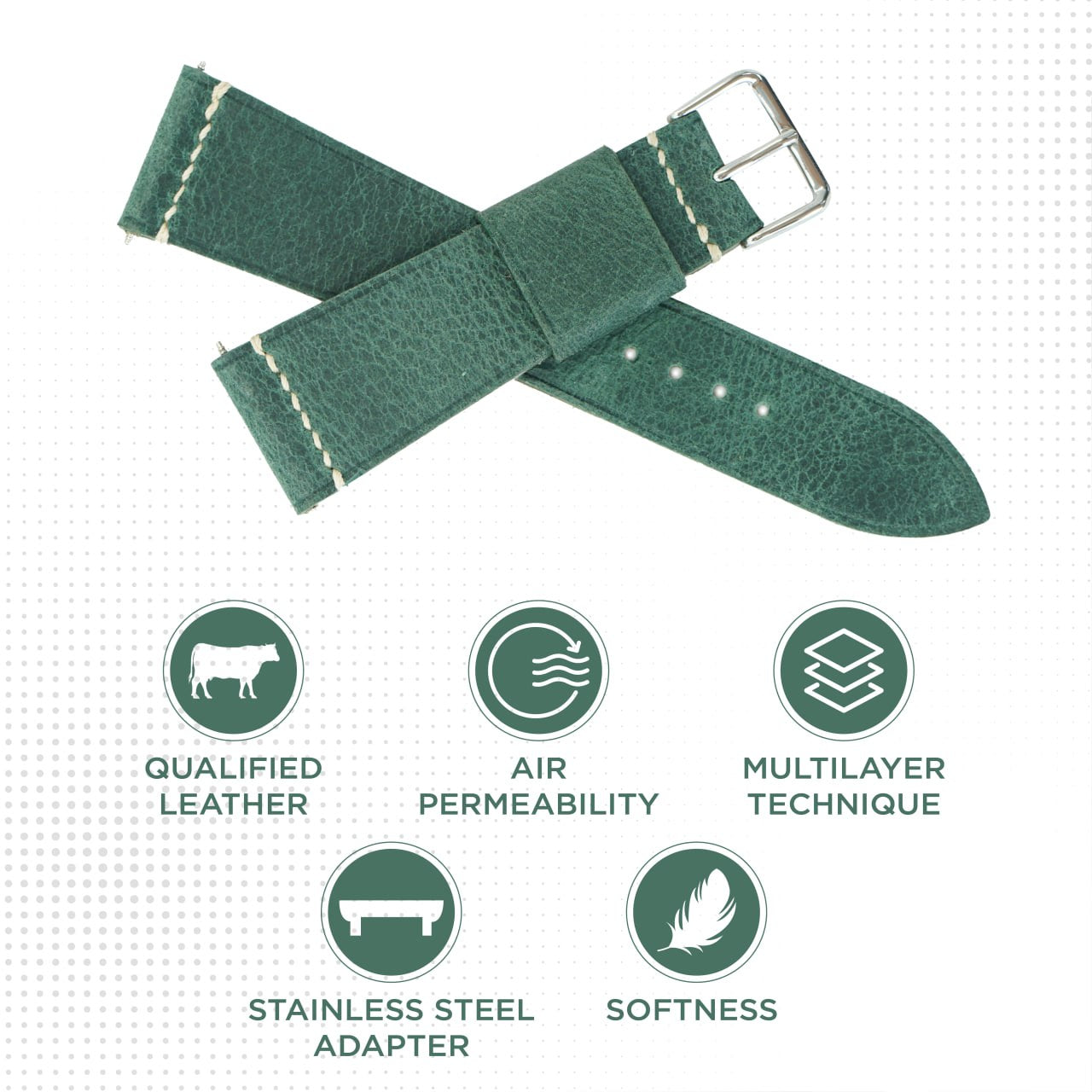 Waxed Leather Watch Strap - Moss Green