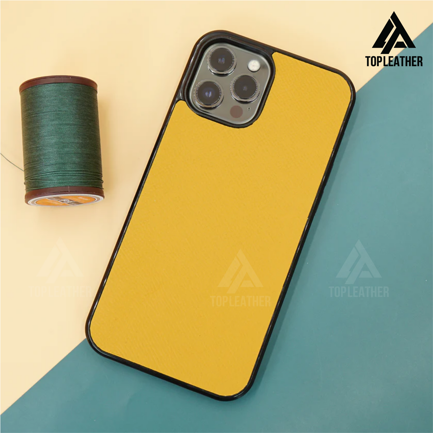 Epsom Leather Phone Case for iPhone 11 12 13 14 Pro/Promax - Yellow